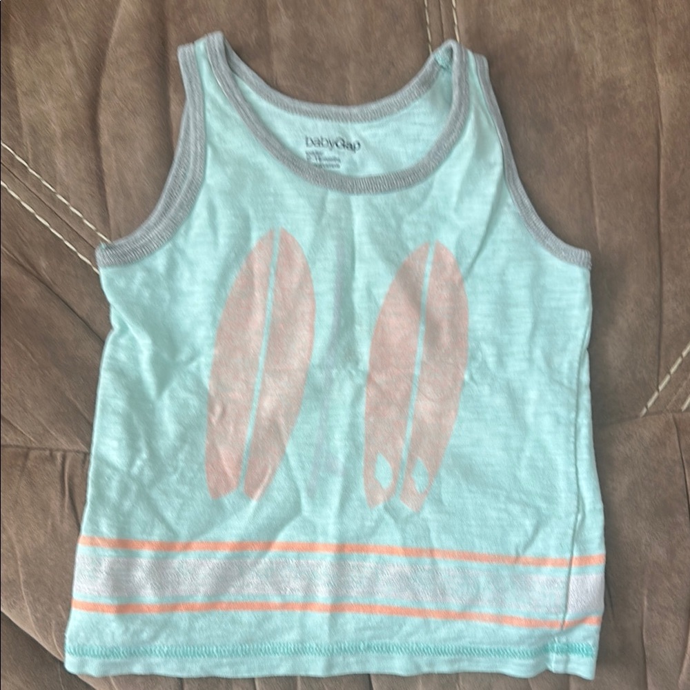 GAP Aqua Tank Top with Coral Surfboard Print